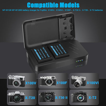 JYJZPB NP-W126S Charger Case with 2 SD Card Slots and USB Output Fit for Fujifilm X100VI X100F X-T20 X-T30 X-T2 X-A5 X-A10 X-A3 X-A2 X-A1 X-T10 X-T30II X-T100 X-T200 Camera Batteries (Charger Only)