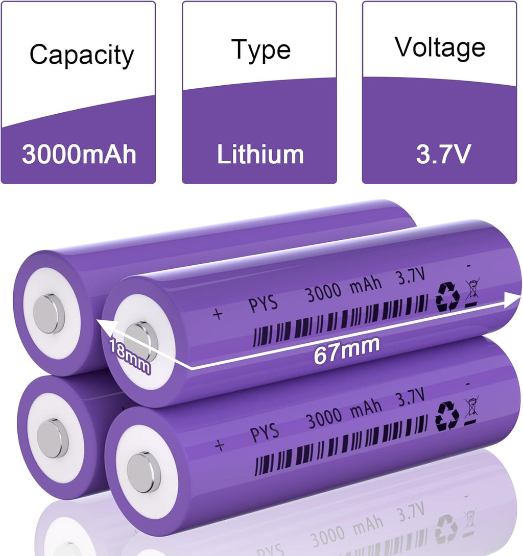 JYJZPB 3.7 Volt Rechargeable Battery 3000mAh Button Top Lithium ion Battery High Power Long Lasting for Headlamp, LED Flashlight, Solar Light, Electronic Devices etc