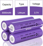 JYJZPB 3.7 Volt Rechargeable Battery 3000mAh Button Top Lithium ion Battery High Power Long Lasting for Headlamp, LED Flashlight, Solar Light, Electronic Devices etc