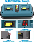 JYJZPB 18V Dual-Port Rapid Charger for Makita 18 Volt LXT Lithium-Ion Battery BL1830B