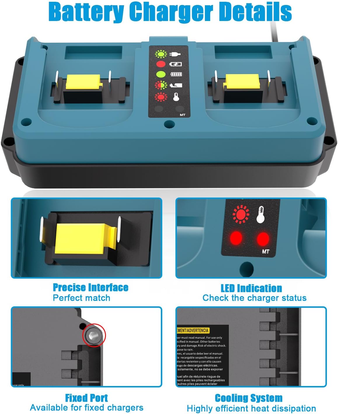 JYJZPB 18V Dual-Port Rapid Charger for Makita 18 Volt LXT Lithium-Ion Battery BL1830B