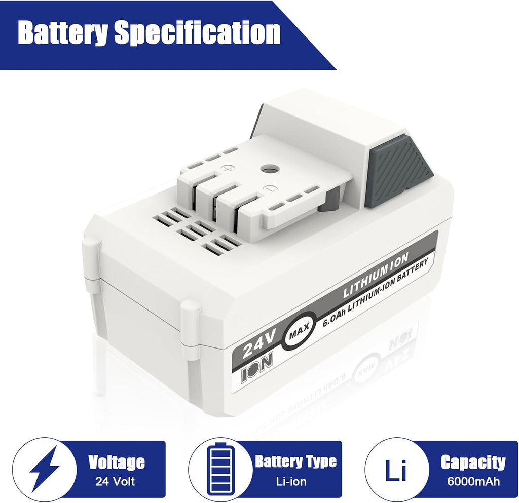 JYJZPB 6.0Ah Battery + Quick Charger for Snow Joe + Sun Joe 24 Volt IONMAX Starter Kit
