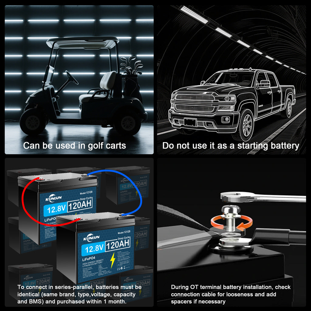 REACELL 12V 120Ah LiFePo4 Battery Pack For 4S4P BMS RV,Boat Motors,Solar Powerlar Wind 12.8V Lithium Iron Phosphate Battery