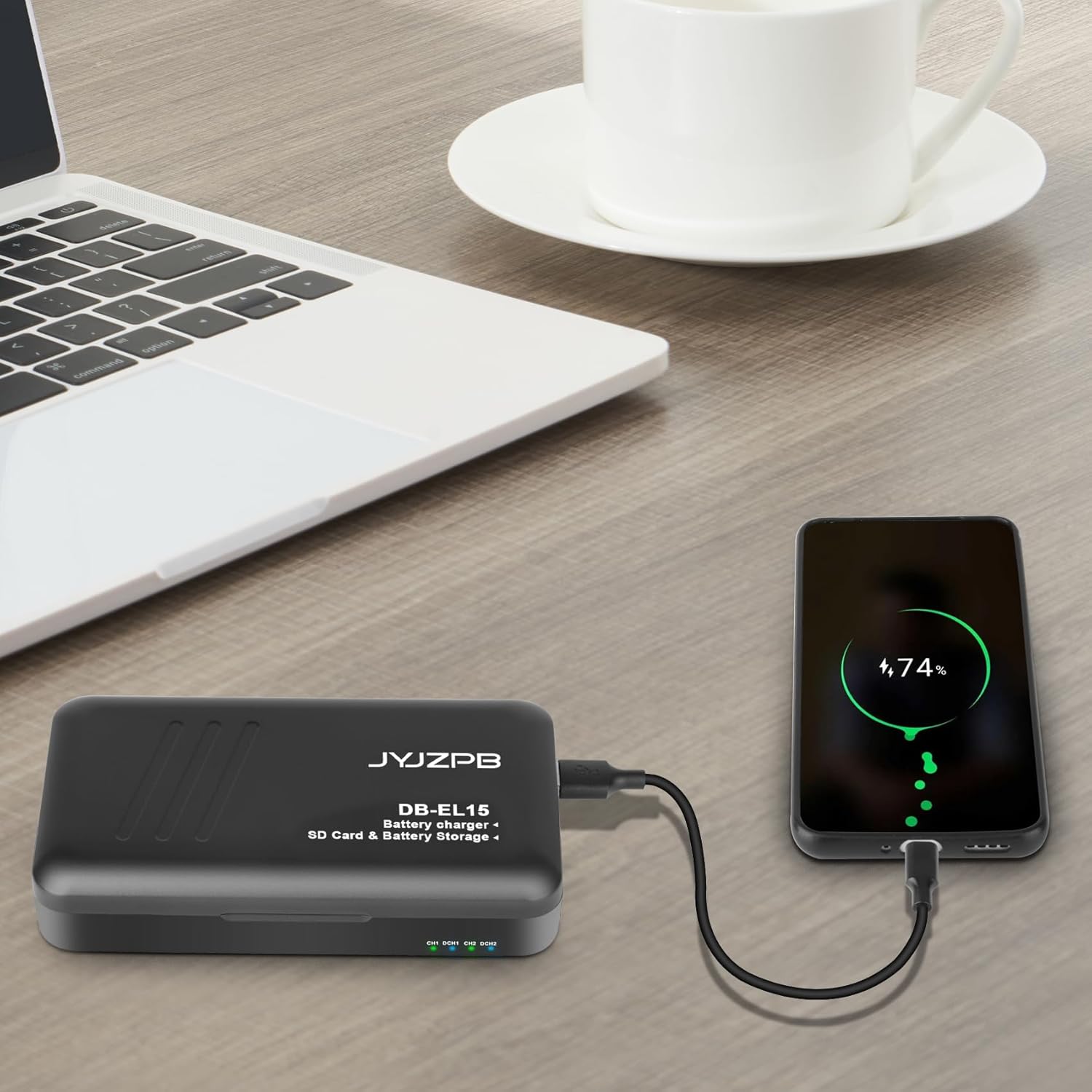 JYJZPB EN-EL15 EN-EL15B EN-EL15C Battery Charger with 2 SD Card Slots and USB Output Fit for Nikon D7500, ZF, Z8, Z7, Z6, D500, D600, D850, D7000, D7100 Camera Batteries (Battery Charger Only)