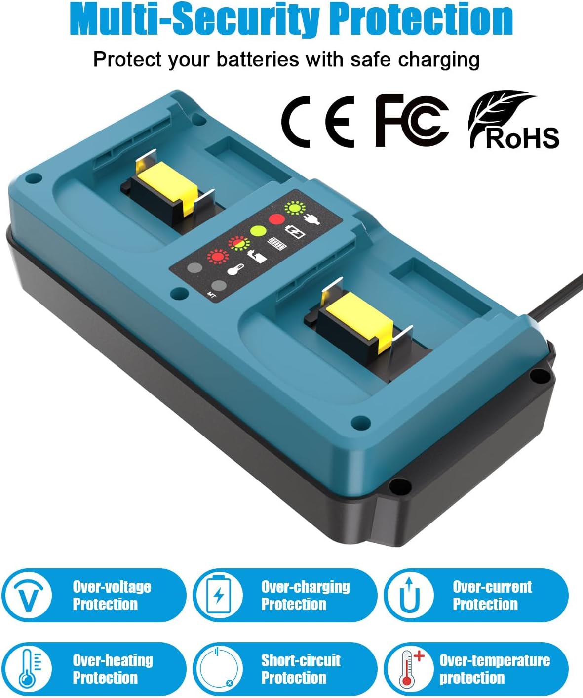 JYJZPB 18V Dual-Port Rapid Charger for Makita 18 Volt LXT Lithium-Ion Battery BL1830B