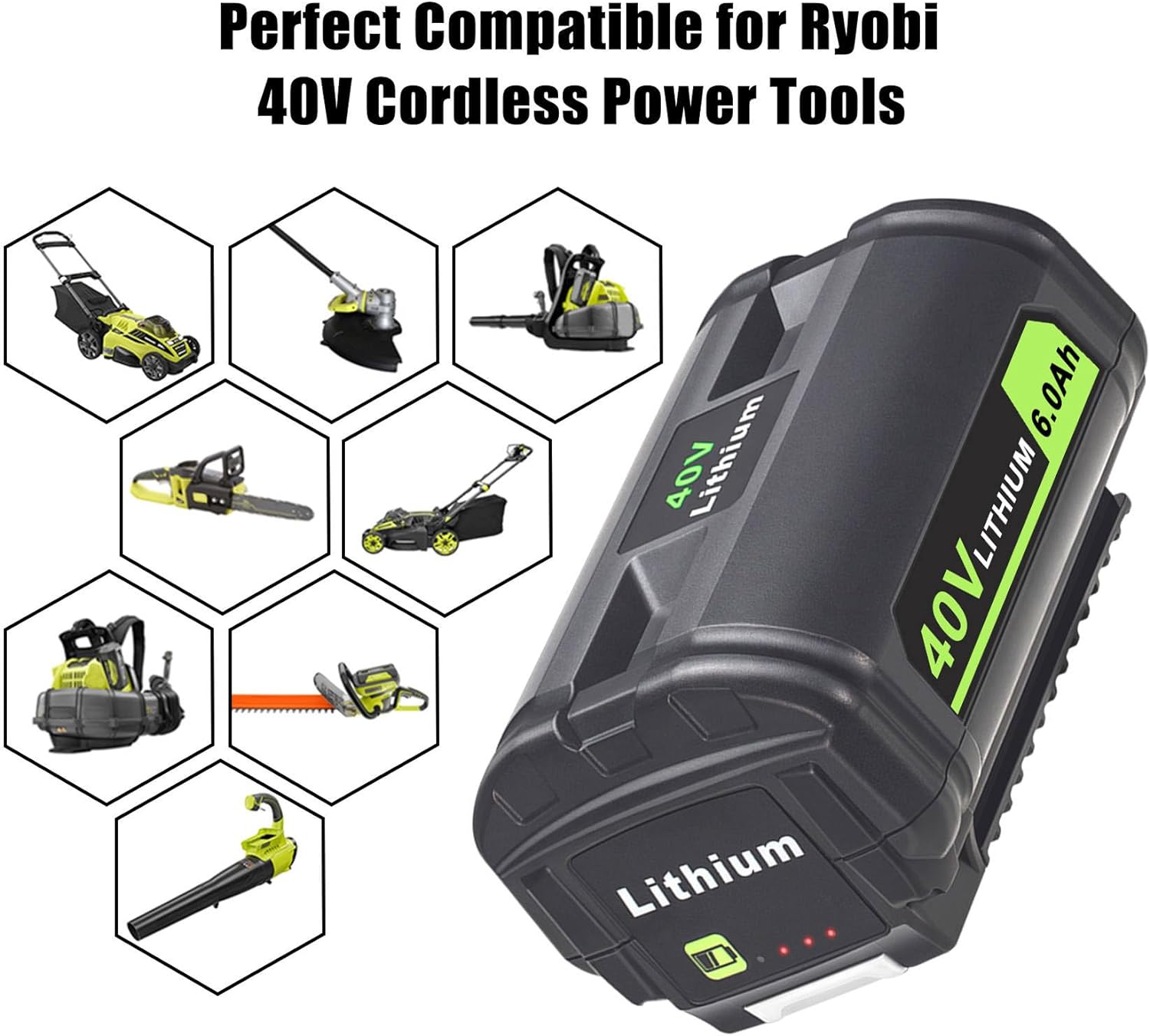 OP4060A 6.0Ah 40V Battery Replacement for RYOBI 40V Battery OP4040A OP4026 OP4030A OP4050A OP4060A1, 2 Packs 40V Battery Compatible for RYOBI 40V Collection Cordless Power Tools