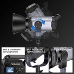 JYJZPB 100W COB LED Video Light with Remote Control, All Metal Bi Color COB Continuous Output Lighting with 30000Lux/1m 3200K-5600K CRI/TLCI97+ 12 Effects for Video Recording
