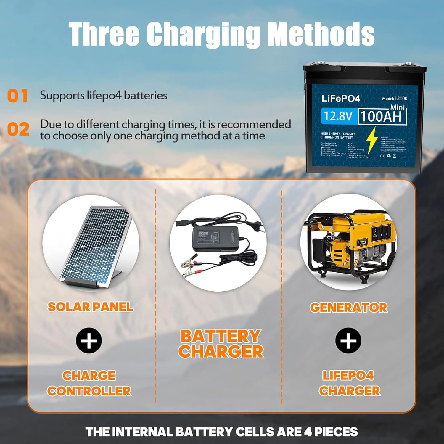 KUNLUN 12V 100Ah LiFePO4 Lithium Battery with Low-Temp Protection, Built-in 100A BMS, 5000+ Cycles Lithium Iron Phosphate Rechargeable Battery for Solar, RV, Marine,Camping, Home Energy Storage