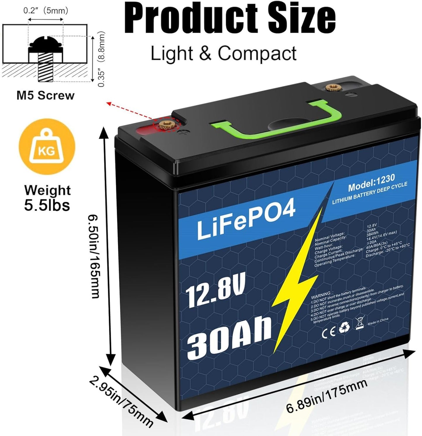 KUNLUN 12V 30Ah Lithium LiFePo4 Battery, Built-in BMS, 3500+ Deep Cycles Batteries, 384Wh Support in Series/Parallel, Phosphate Rechargeable Battery for Solar, RV, Marine,Camping, Home Energy Storage