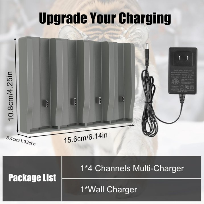 JYJZPB 4PCS Lithium Battery & 4 Port Charger for Reveal Cellular Trail Camera X Gen 3.0, Pro 3.0, 2.0