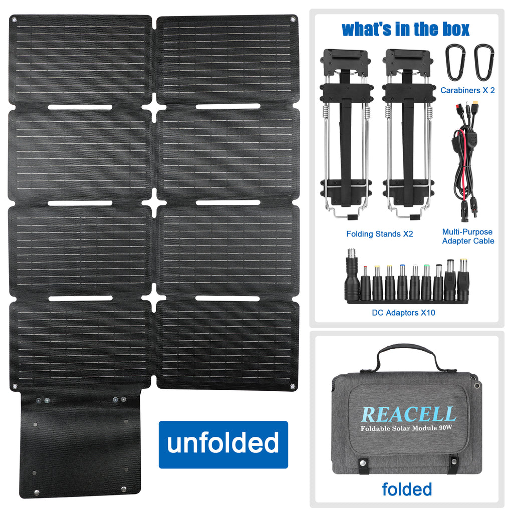 KUNLUN Flexible Foldable Solar Panel 90W Camping Portable Folding Solar Panel IP67 Solar Cell Solar Charger Travel&Phone&Boat&RV