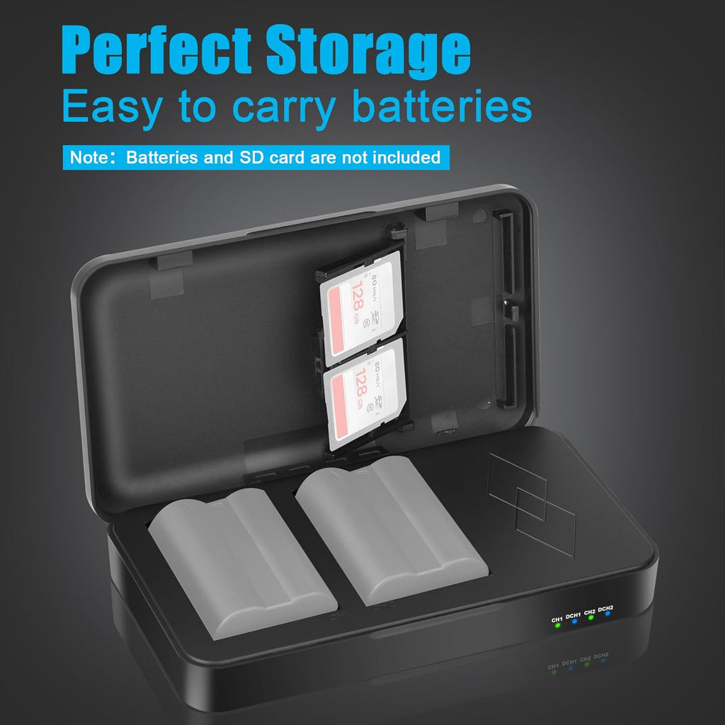 JYJZPB EN-EL15 EN-EL15B EN-EL15C Battery Charger with 2 SD Card Slots and USB Output Fit for Nikon D7500, ZF, Z8, Z7, Z6, D500, D600, D850, D7000, D7100 Camera Batteries (Battery Charger Only)