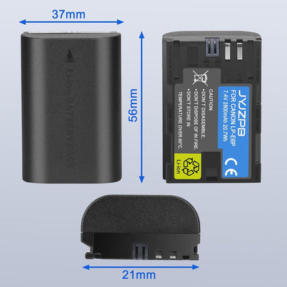 JYJZPB 2 Pack LP-E6P Battery 2800mAh Large Capacity Compatible for Canon EOS R5 Mark II, R6 Mark II, R5 R6 R7 R, 5D Mark IV III 5D 6D 7D 60D 70D 80D 90D Cameras (ONLY Battery)