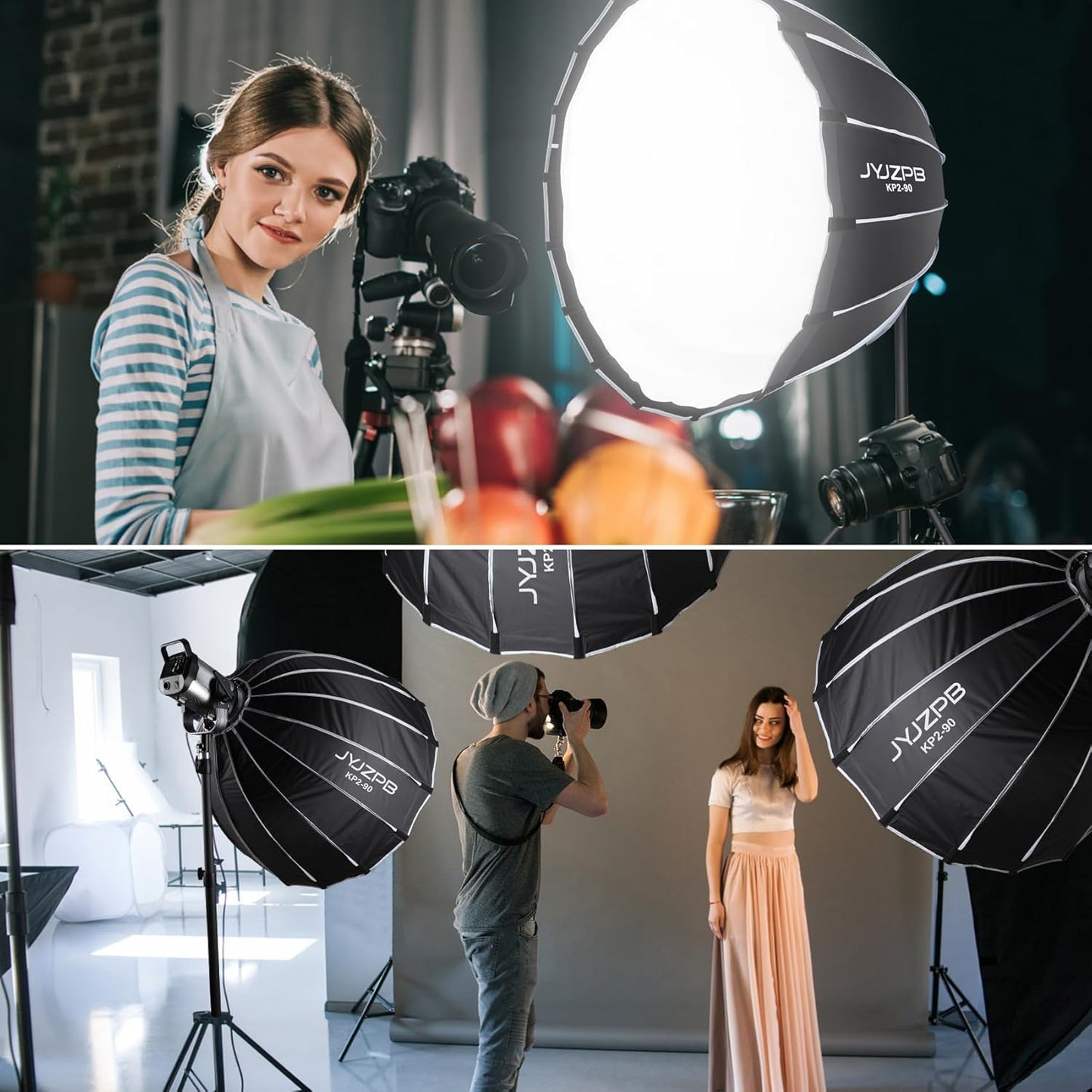 JYJZPB 35.4inch/90cm Quick Set up/Folding Parabolic Softbox, with Diffusers/Honeycomb Grid/Bag, Compatible for JYJZPB COB LED Video Light and Other Bowens Mount Lights Speedlight Softbox