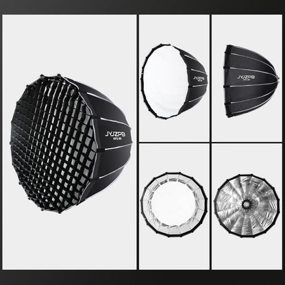 JYJZPB 35.4inch/90cm Quick Set up/Folding Parabolic Softbox, with Diffusers/Honeycomb Grid/Bag, Compatible for JYJZPB COB LED Video Light and Other Bowens Mount Lights Speedlight Softbox