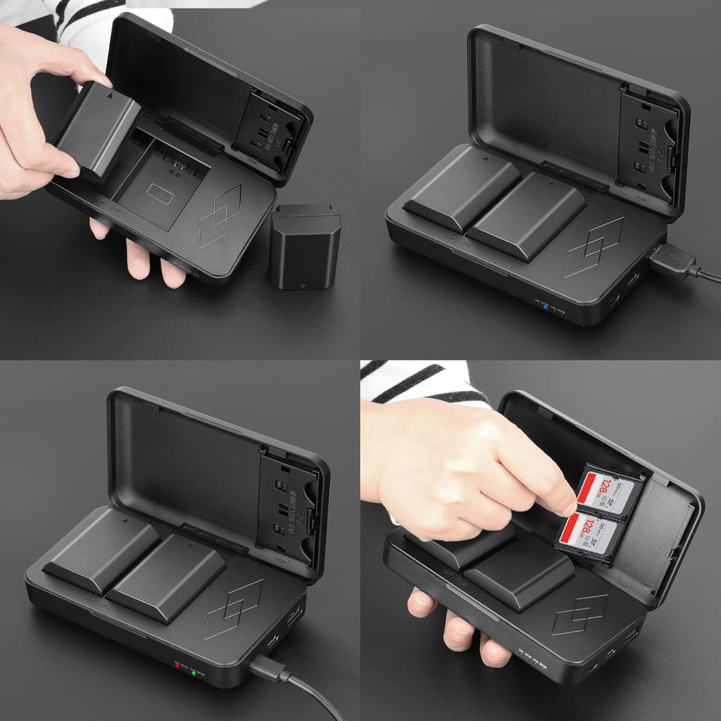 JYJZPB NP-FZ100 Battery Charger with 2 SD Card Slots and USB Output for Sony A7 III, A6700, A7IV, FX30, FX3, A9, A6600, A1, Alpha A7R III, A7R IV, A7R3 A7S III, A7R III Battery (Battery Charger Only)