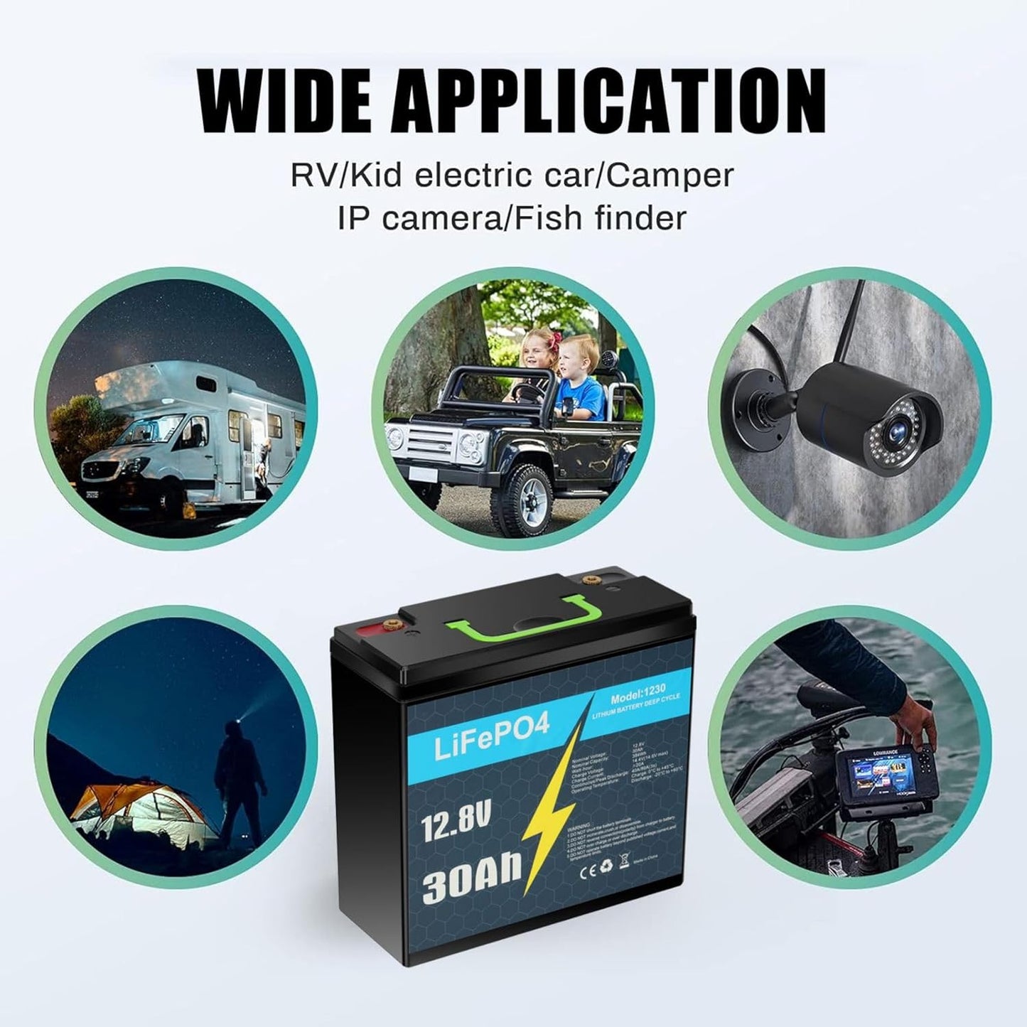 KUNLUN 12V 30Ah Lithium LiFePo4 Battery, Built-in BMS, 3500+ Deep Cycles Batteries, 384Wh Support in Series/Parallel, Phosphate Rechargeable Battery for Solar, RV, Marine,Camping, Home Energy Storage