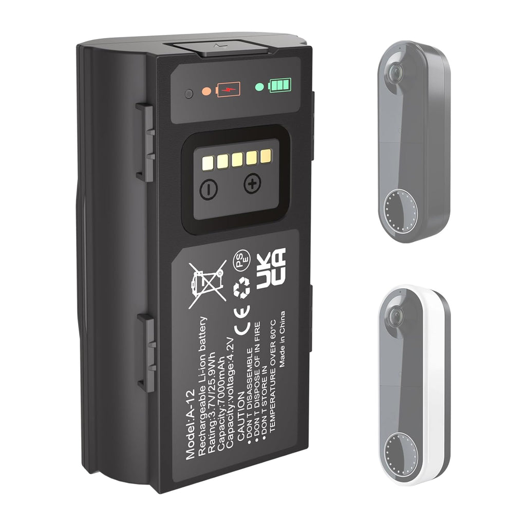JYJZPB Upgraded Rechargeable for Arlo Doorbell Battery VMA2400 Compatible for Arlo Wire-Free Video Doorbell Battery AVD2001 AVD2001B A-12 7000mAh with Micro Input Port