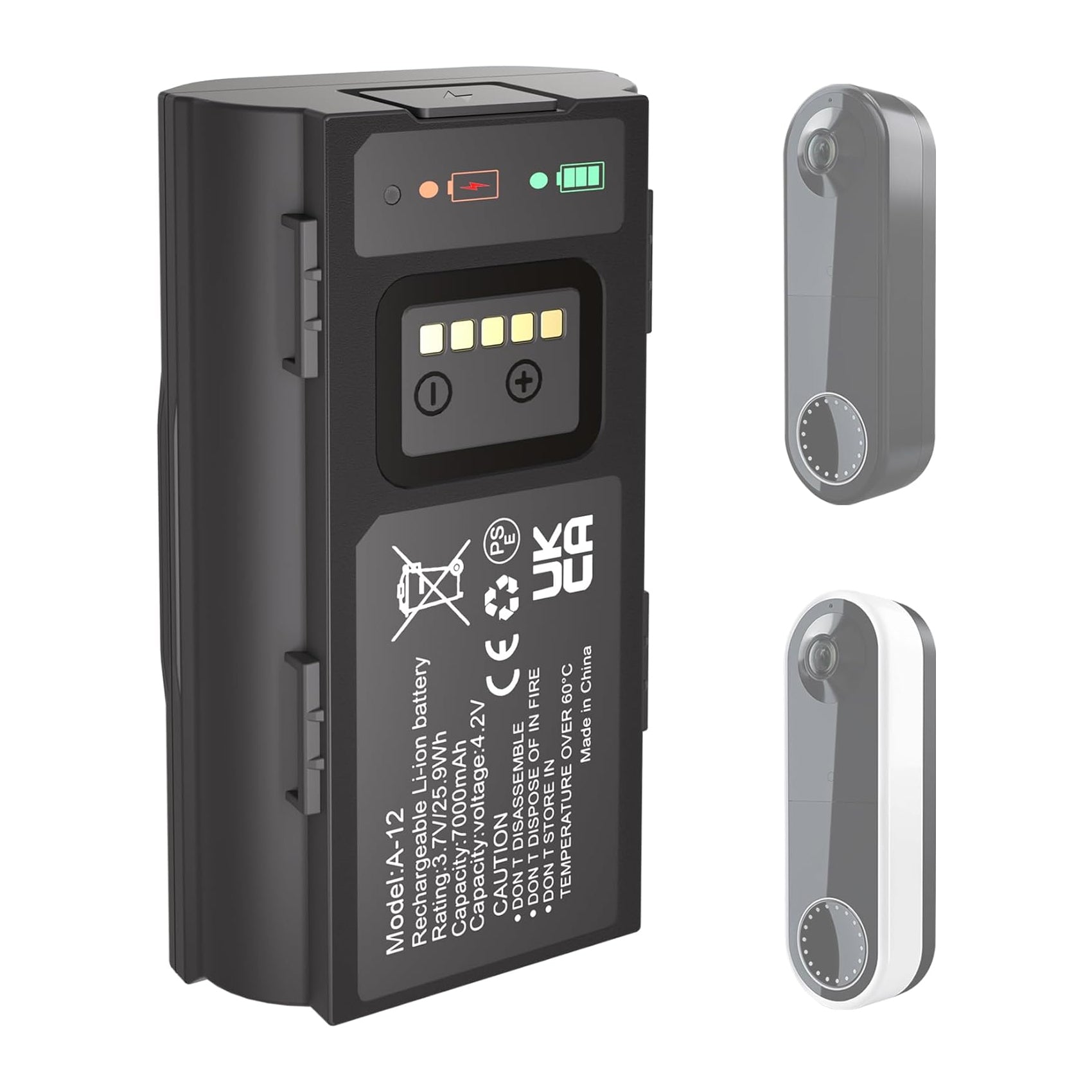 JYJZPB Upgraded Rechargeable for Arlo Doorbell Battery VMA2400 Compatible for Arlo Wire-Free Video Doorbell Battery AVD2001 AVD2001B A-12 7000mAh with Micro Input Port