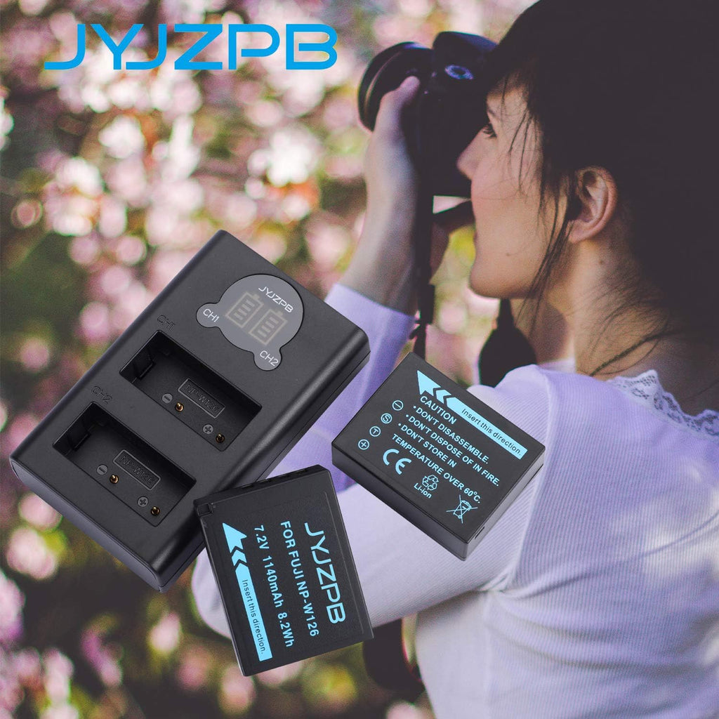 2 Packs JYJZPB 1140mAh NP-W126S NP-W126 Fujifilm Batteries Charger Set for Fuji X-T3 X-T2 X-T1 X-A5 X-A10 X-A7 X-A5 X-A3 X-A2 X-A1 X-E2 X-E1 X100F X-H1 X-M1 X-Pro2 X-Pro1 Fujifilm X-T20 X-T10 X-T30 X-T100 X-T200