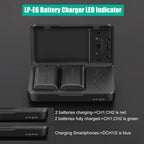 2 Packs JYJZPB LP-E6N Canon EOS Batteries and LP-E6 Battery Charger Case fit for Canon EOS R, EOS R5, EOS 90D, EOS 60D, 70D, 80D, 5D II, 5D III, 5D Mark IV, 6D, 6D II, 7D, 7D II, XC10, XC15