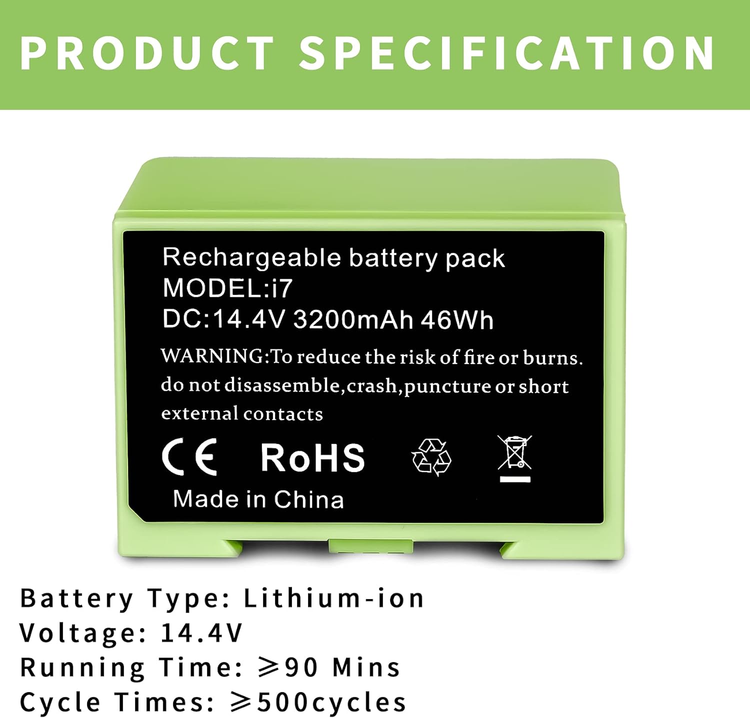 JYJZPB 3200mAh i7 Replacement Battery Fit for iRobot Roomba e and i Series Spare Battery for iRobot Roomba i7 i7+ i7 Plus e5 7150 7550 e5150 e5152 4624864 ABL-D1