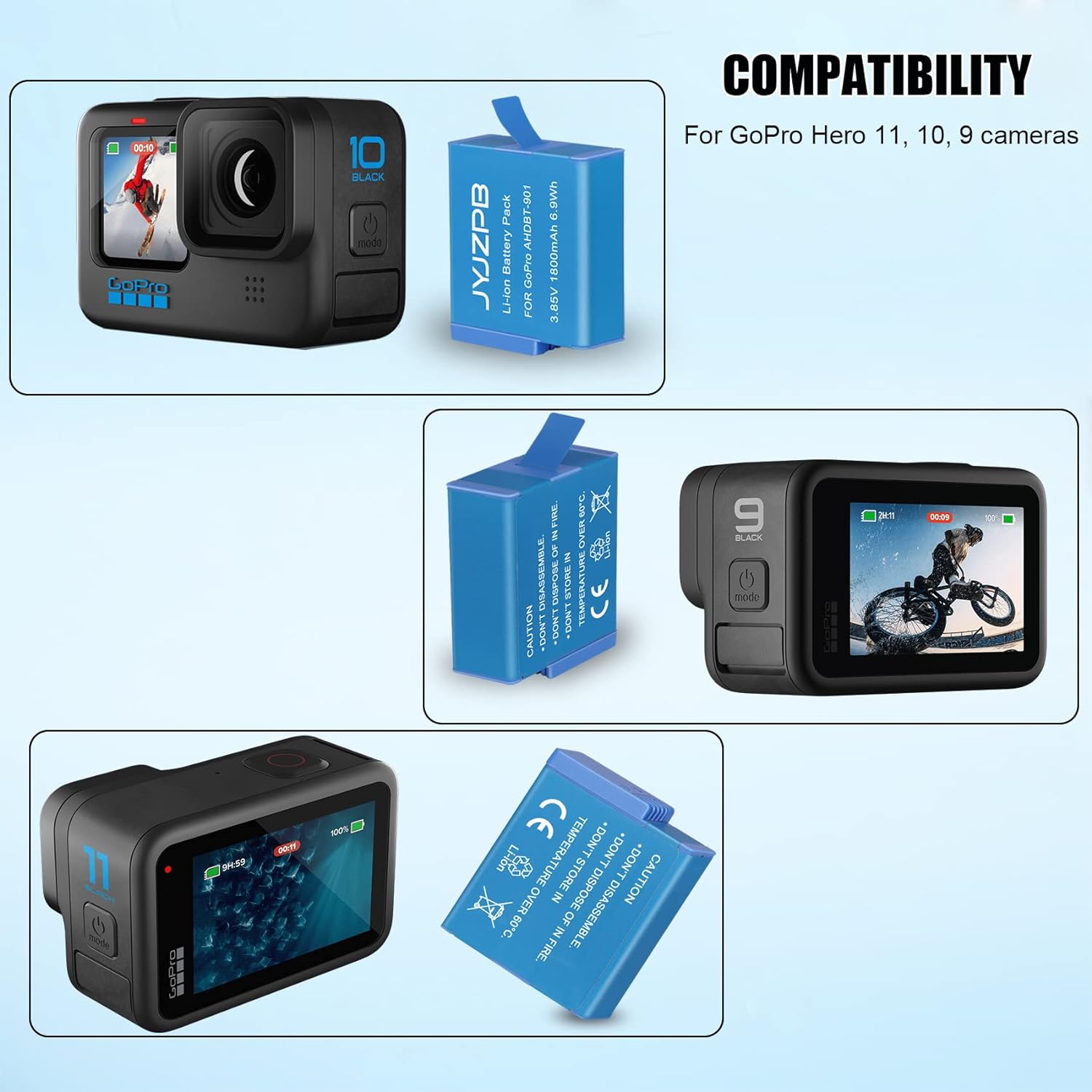 2 Packs JYJZPB Enduro Batteries for GoPro Hero 11, Hero 10, GoPro Hero 9 Black, 3-Channel Quick Battery Charger Station for Hero 11, Hero 10/ Hero 9 GoPro Enduro Battery