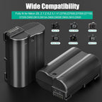 2 Packs JYJZPB EN-EL15B Nikon Camera Batteries Rechargeable and Charger Case for Nikon D7500 Battery, D750 Battery, Z6, Z7, Z8, D500, D600, D610, D810, D800, D800E, D710E, D850, D7000, D7100, D7200