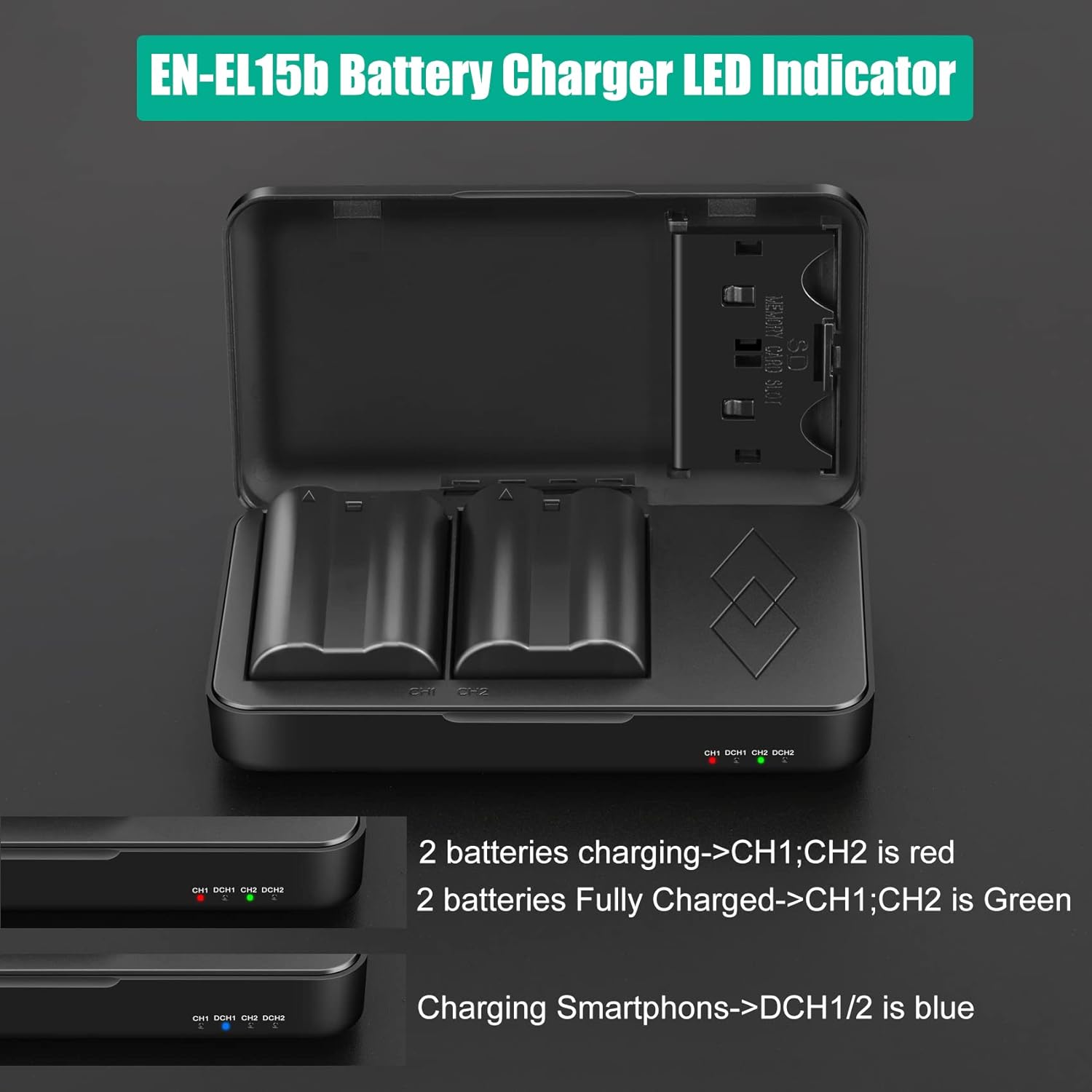 2 Packs JYJZPB EN-EL15B Nikon Camera Batteries Rechargeable and Charger Case for Nikon D7500 Battery, D750 Battery, Z6, Z7, Z8, D500, D600, D610, D810, D800, D800E, D710E, D850, D7000, D7100, D7200