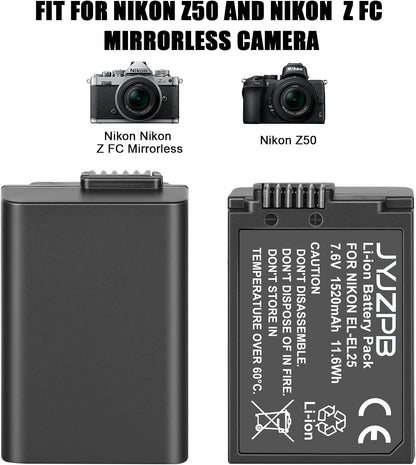 2 Packs JYJZPB 1520mAh EN-EL25 Digital Camera Batteries Replace for Nikon Z50, Z 50