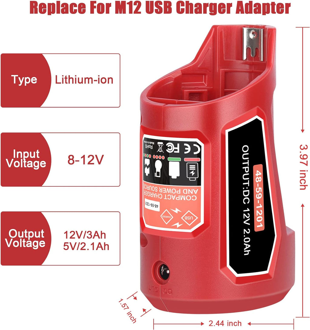JYJZPB 12V USB Power Source Replacement Compatible for Milwaukee M12 12V Battery USB Charger Adapter for Milwaukee 12 Volts Heated Jacket 48-59-1201 48-11-2420 48-11-2411 M12 Power Source Adapter