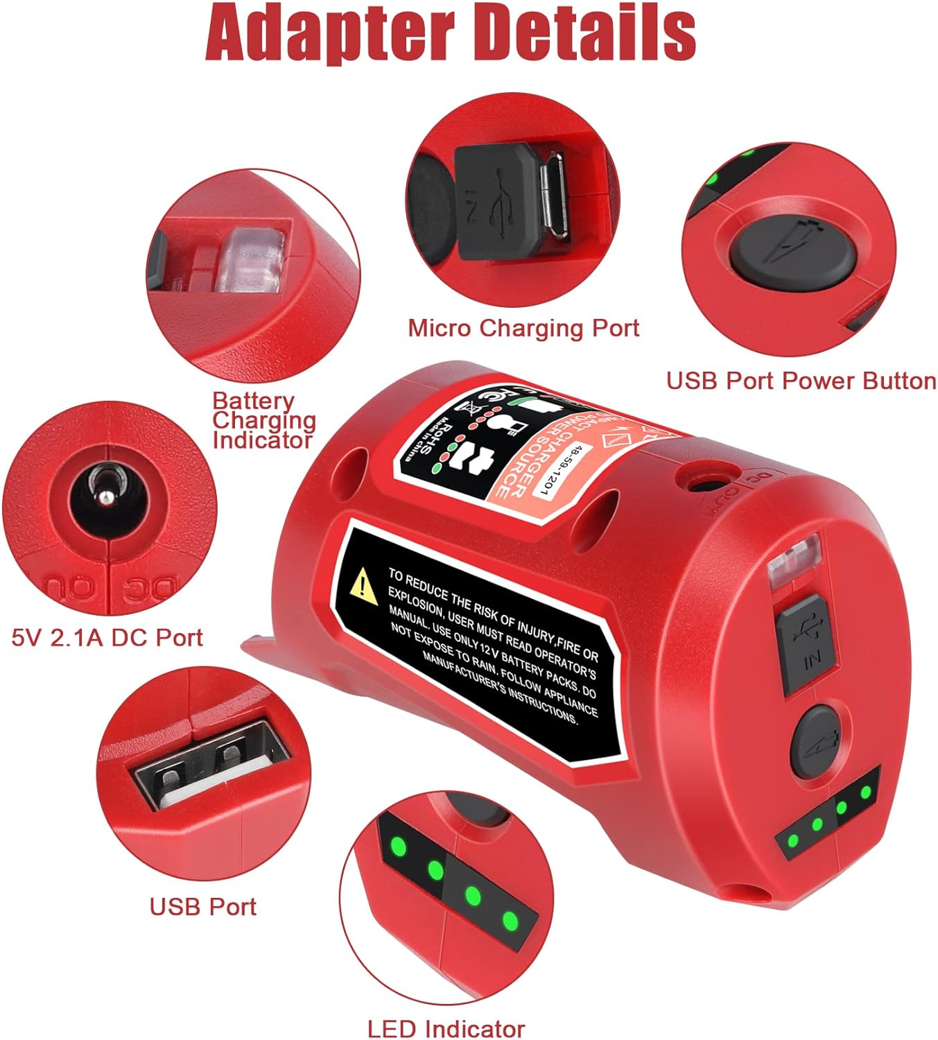 JYJZPB 12V USB Power Source Replacement Compatible for Milwaukee M12 12V Battery USB Charger Adapter for Milwaukee 12 Volts Heated Jacket 48-59-1201 48-11-2420 48-11-2411 M12 Power Source Adapter