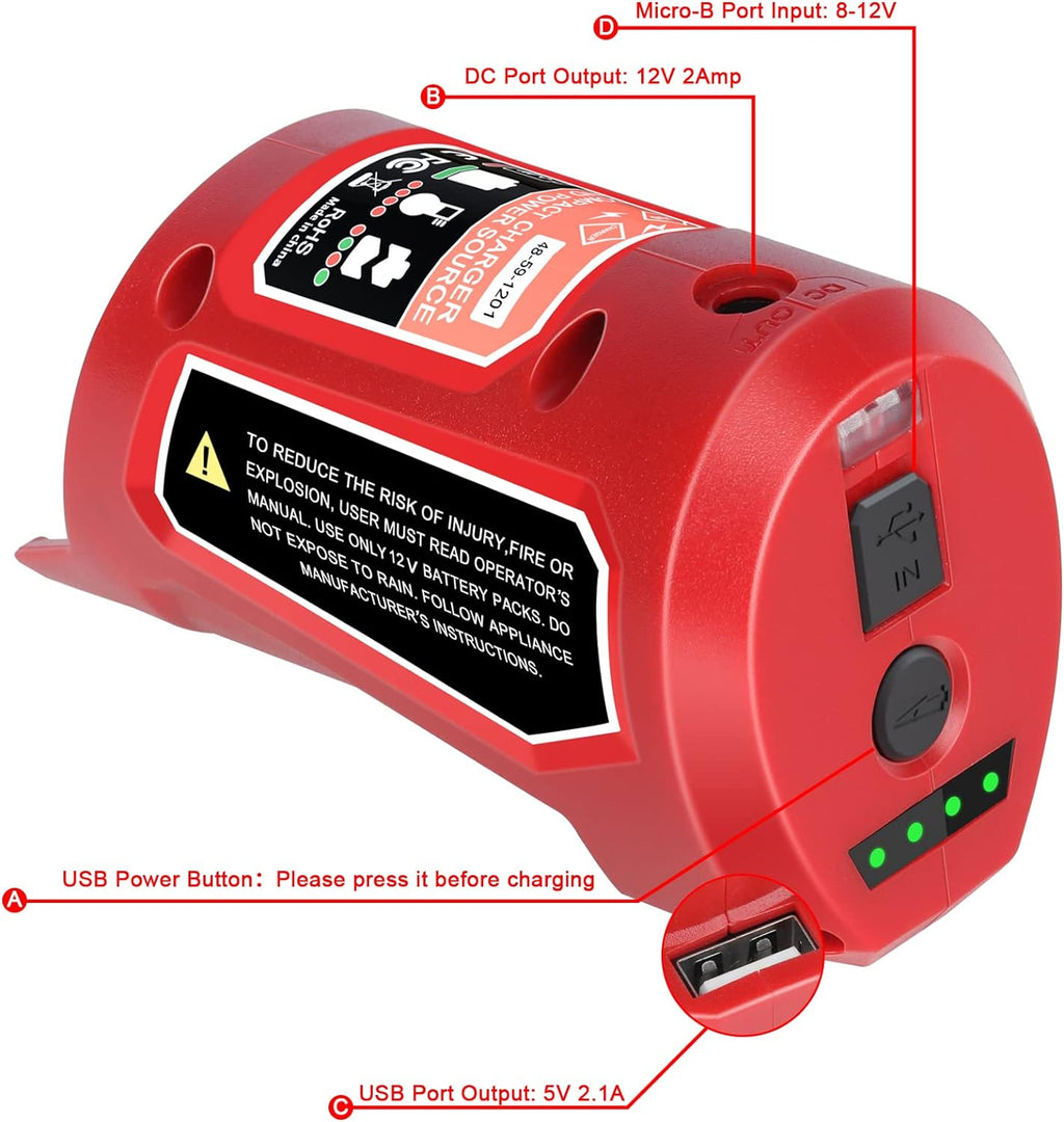 JYJZPB 12V USB Power Source Replacement Compatible for Milwaukee M12 12V Battery USB Charger Adapter for Milwaukee 12 Volts Heated Jacket 48-59-1201 48-11-2420 48-11-2411 M12 Power Source Adapter