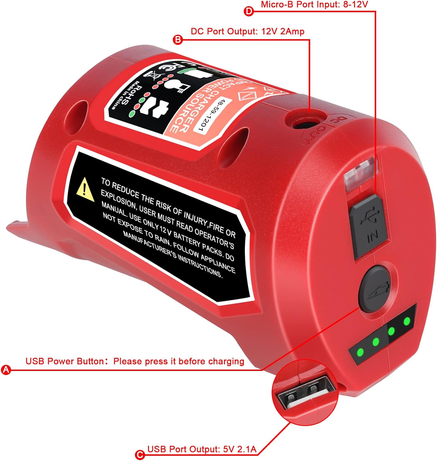 JYJZPB 12V USB Power Source Replacement Compatible for Milwaukee M12 12V Battery USB Charger Adapter for Milwaukee 12 Volts Heated Jacket 48-59-1201 48-11-2420 48-11-2411 M12 Power Source Adapter