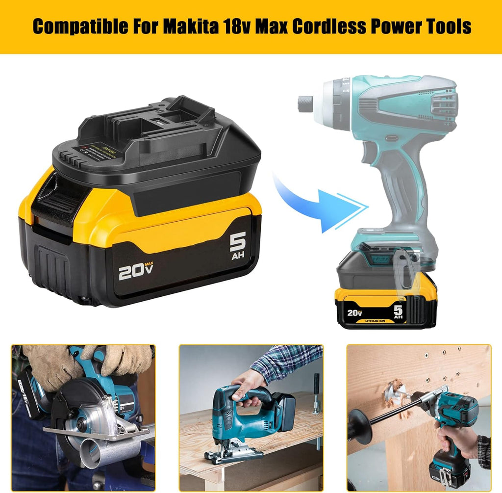 JYJZPB DM18M Battery Adapter with USB Charging Socket for Dewalt 20V Battery & Milwaukee M18 18V Lithium Battery Converter to Makita 18V BL1830 BL1840 BL1850 Cordless Tools Use