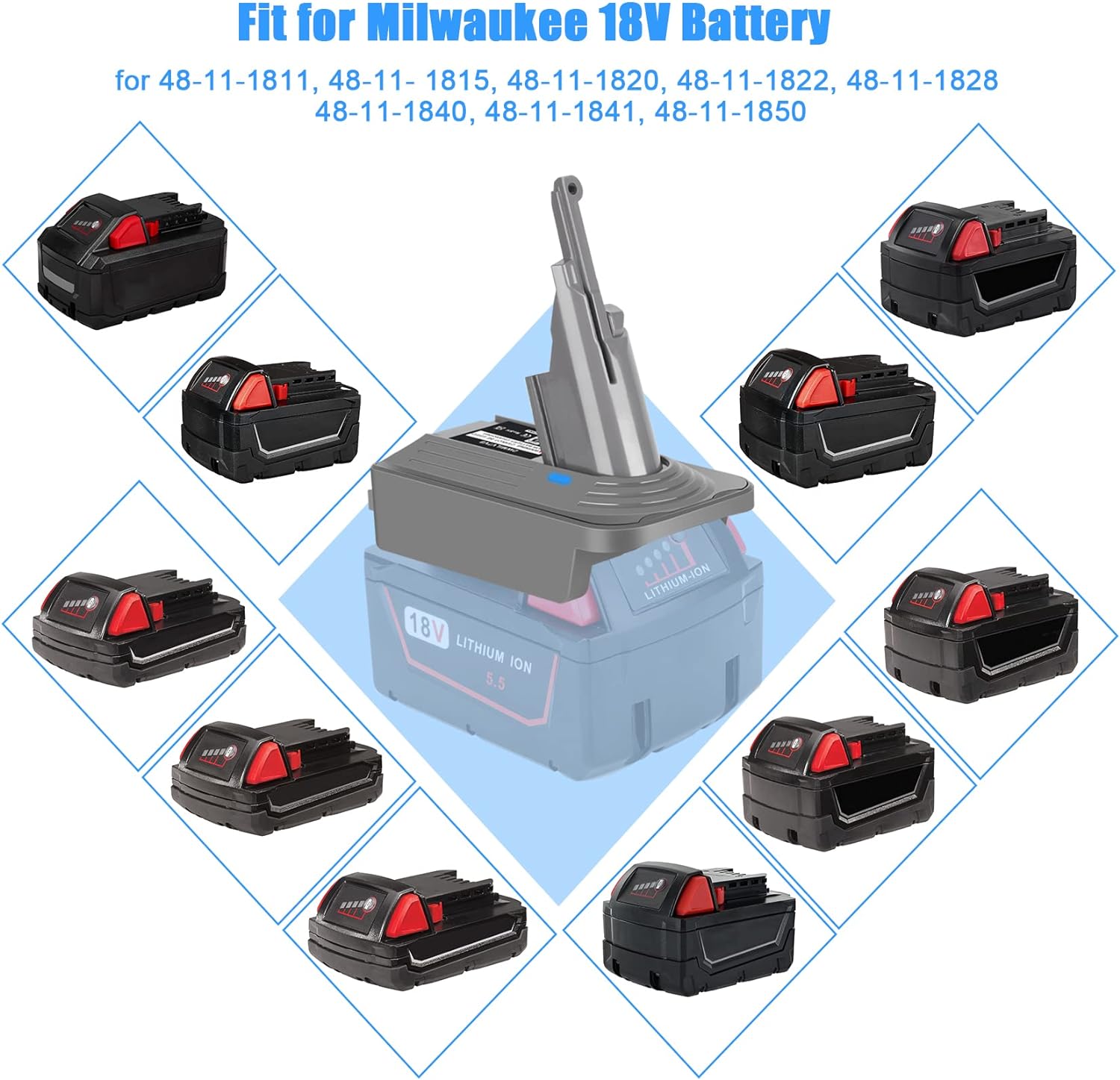 2-in-1 V7 V8 Adapter for 20V Dewalt Battery or 18V Milwaukee Battery Convert to Replace for V7 V8 Battery, Converter Work with V7 Fluffy Absolute Animal SV11 V8 SV10 Battery