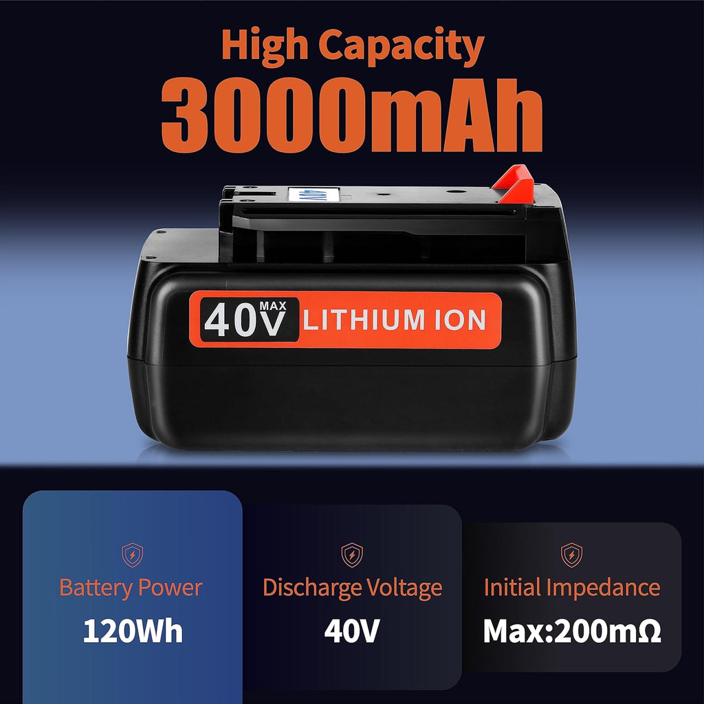 JYJZPB Replacement Lithium Battery for Black and Decker 40V Max 3000mAh Battery LBX2040 LBXR36 LBXR2036 LST540 LBX1540 LCS1240 LST136W for Black+Decker