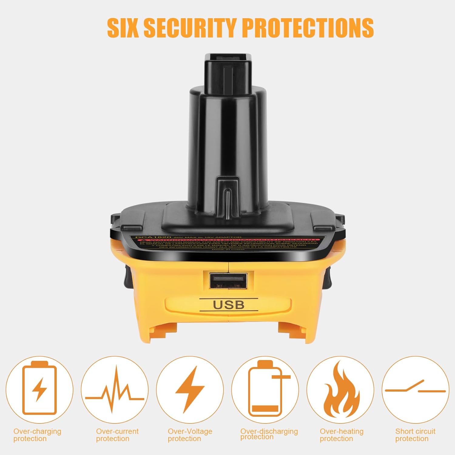 2 Packs JYJZPB 20V to 18V Adapter for DeWalt Tools Suitable for MAX XR Battery DCB200 DCB201 DCB203 DCB203BT DCB204 DCB206 with USB-A Output Port