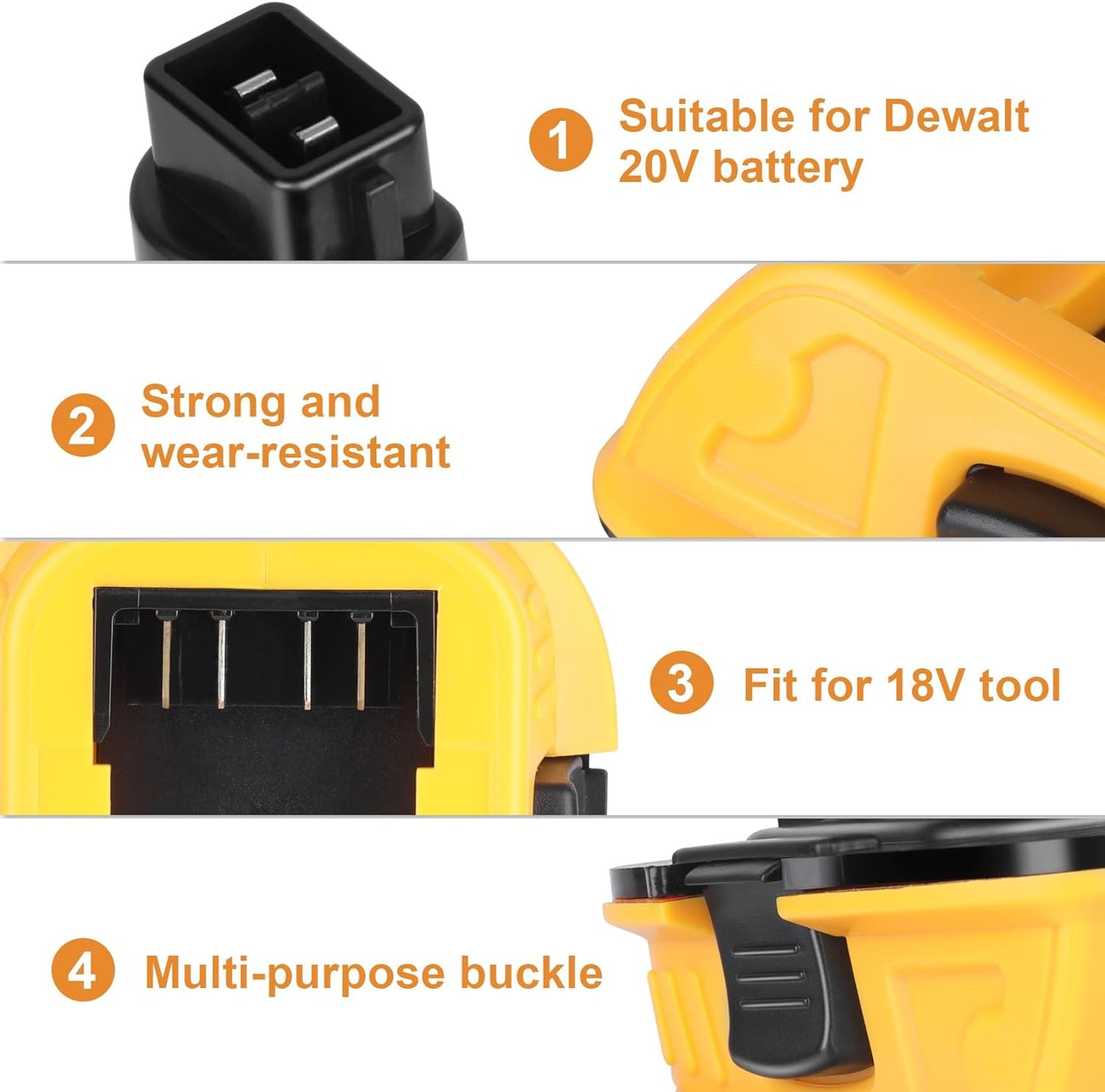 2 Packs JYJZPB 20V to 18V Adapter for DeWalt Tools Suitable for MAX XR Battery DCB200 DCB201 DCB203 DCB203BT DCB204 DCB206 with USB-A Output Port