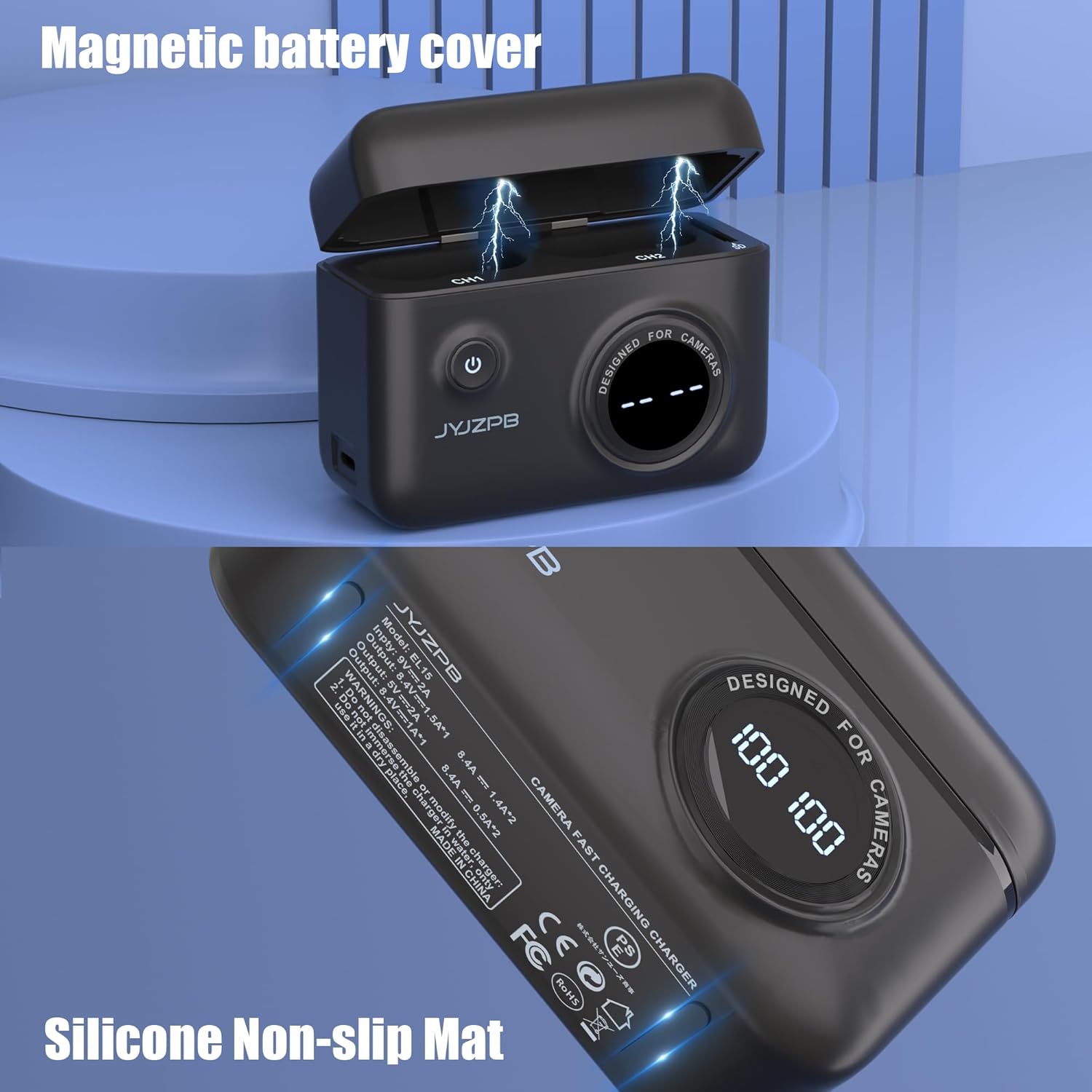 JYJZPB Upgraded Battery Fast Charger Case for Nikon EN-EL15C Battery, with Two Pack EN-EL15C Batteries Fit for Nikon D7500 D750 Z6 Z7 Z8 D500 D600 D610 D810 D800 D850 D7000 D7100 D7200 Cameras