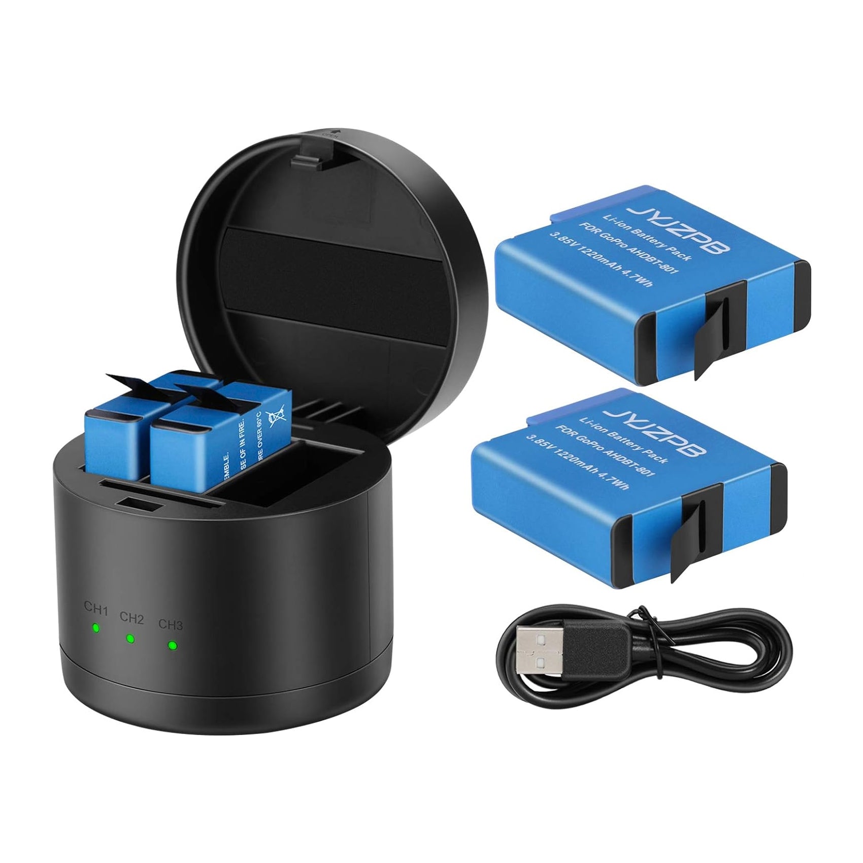 2 Packs JYJZPB Hero 8 Battery and Triple Charger for GoPro 8 Battery, GoPro Hero 7 Black, GoPro Hero 6/5 Black, Hero 2018