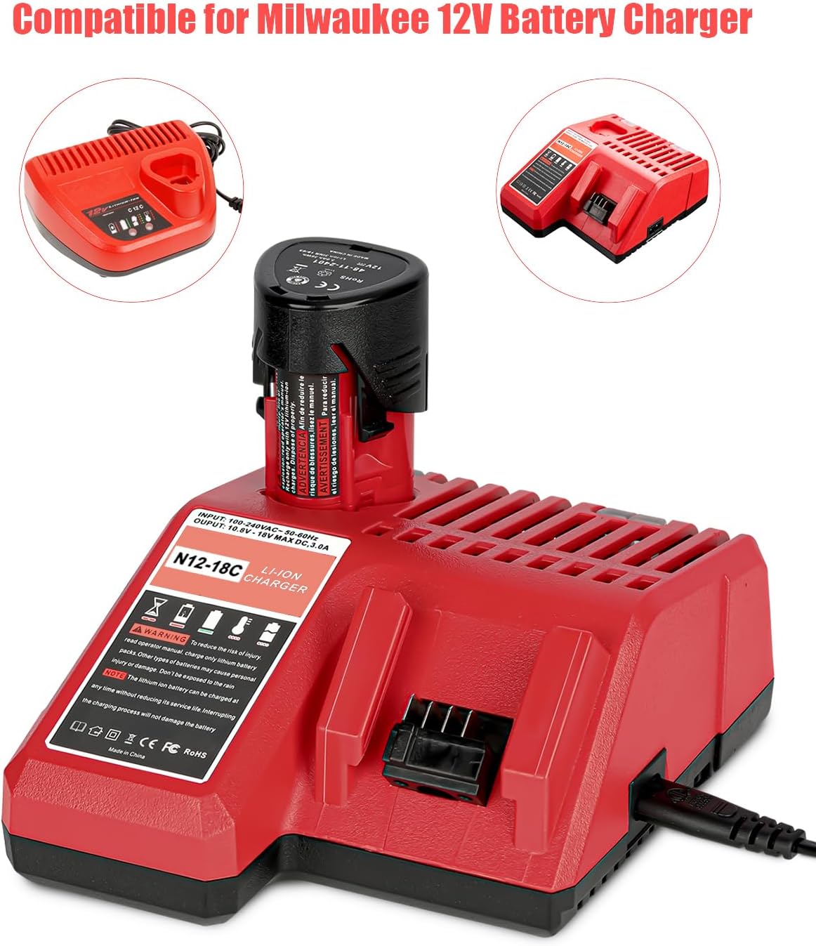 2 Packs JYJZPB 3000mAh 12V Lithium Cordless Tools Battery Compatible for Milwaukee M12 Battery 48-11-2401 48-11-2412 48-11-2411 48-11-2420 48-11-2440