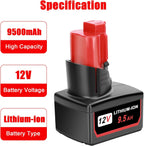 2 Packs JYJZPB 9.5Ah Replacement for Milwaukee M12 Battery Cordless Power Tools Compatible for Milwaukee 12V M12 Battery 48-11-2401 48-11-2411 48-11-2420 48-11-2412 48-11-2402