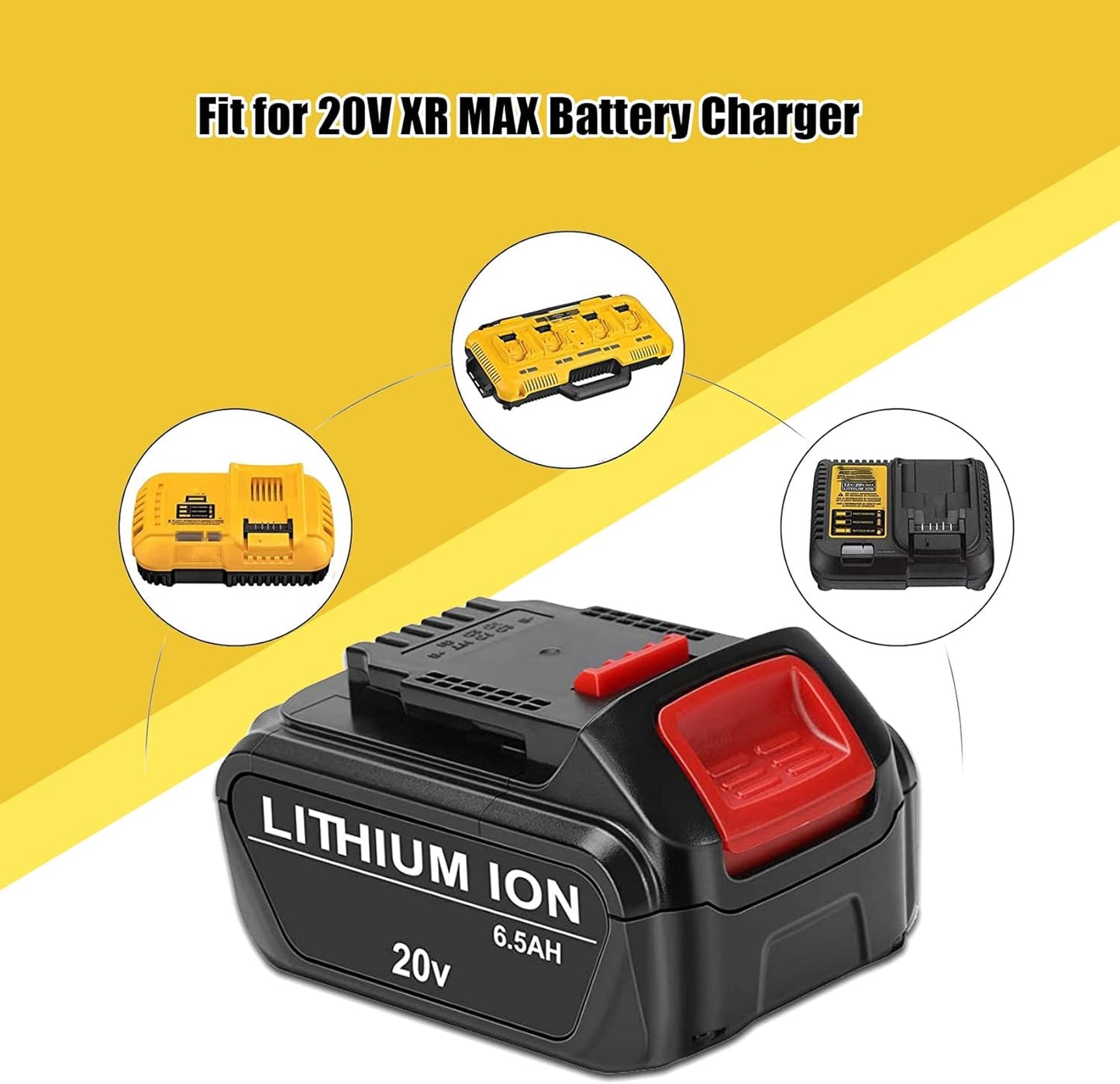 2 Packs JYJZPB 6.5Ah Replace Battery for DeWalt 20V MAX Battery DCB200 DCB204 DCB206 DCB206-2 DCB201 DCB203 DCB181 DCB180 DCD/DCF/DCG XR Battery