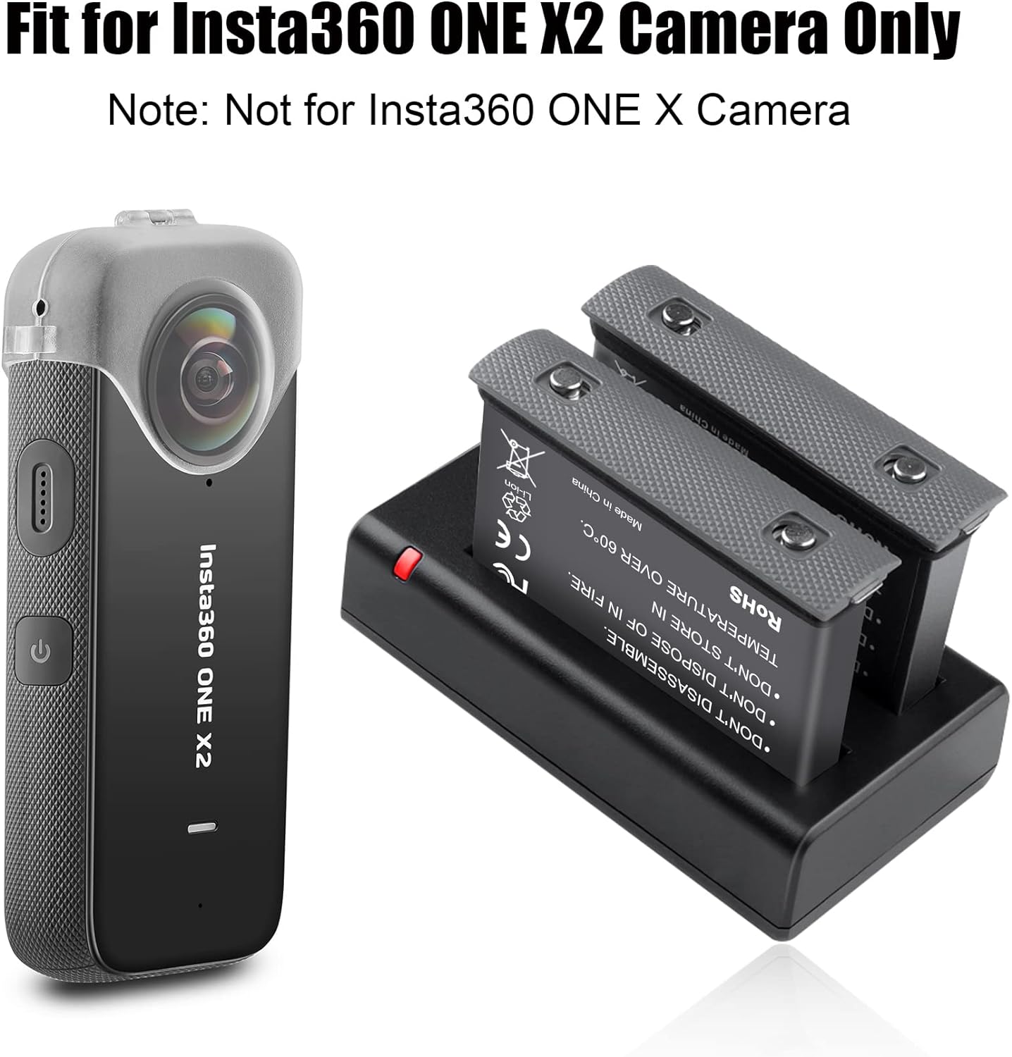 2 Packs JYJZPB 1800mAh Camera Battery Fit for Insta360 ONE X2 ONLY Dual USB Charger for Insta360 ONE X2 Battery ONLY