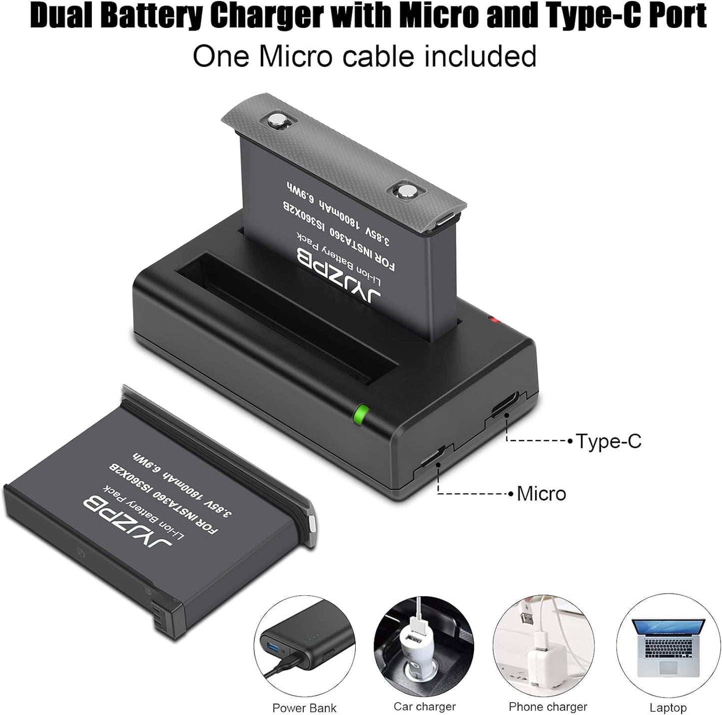 2 Packs JYJZPB 1800mAh Camera Battery Fit for Insta360 ONE X2 ONLY Dual USB Charger for Insta360 ONE X2 Battery ONLY