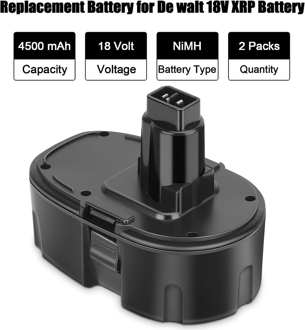2 Packs JYJZPB 4.5Ah DC9096 DC9098 for DeWalt 18V XRP Battery Replacement DC9099 DW9098 DW9099 DW9095 DW9096 DE9039 for DeWalt XRP Cordless Power Tools