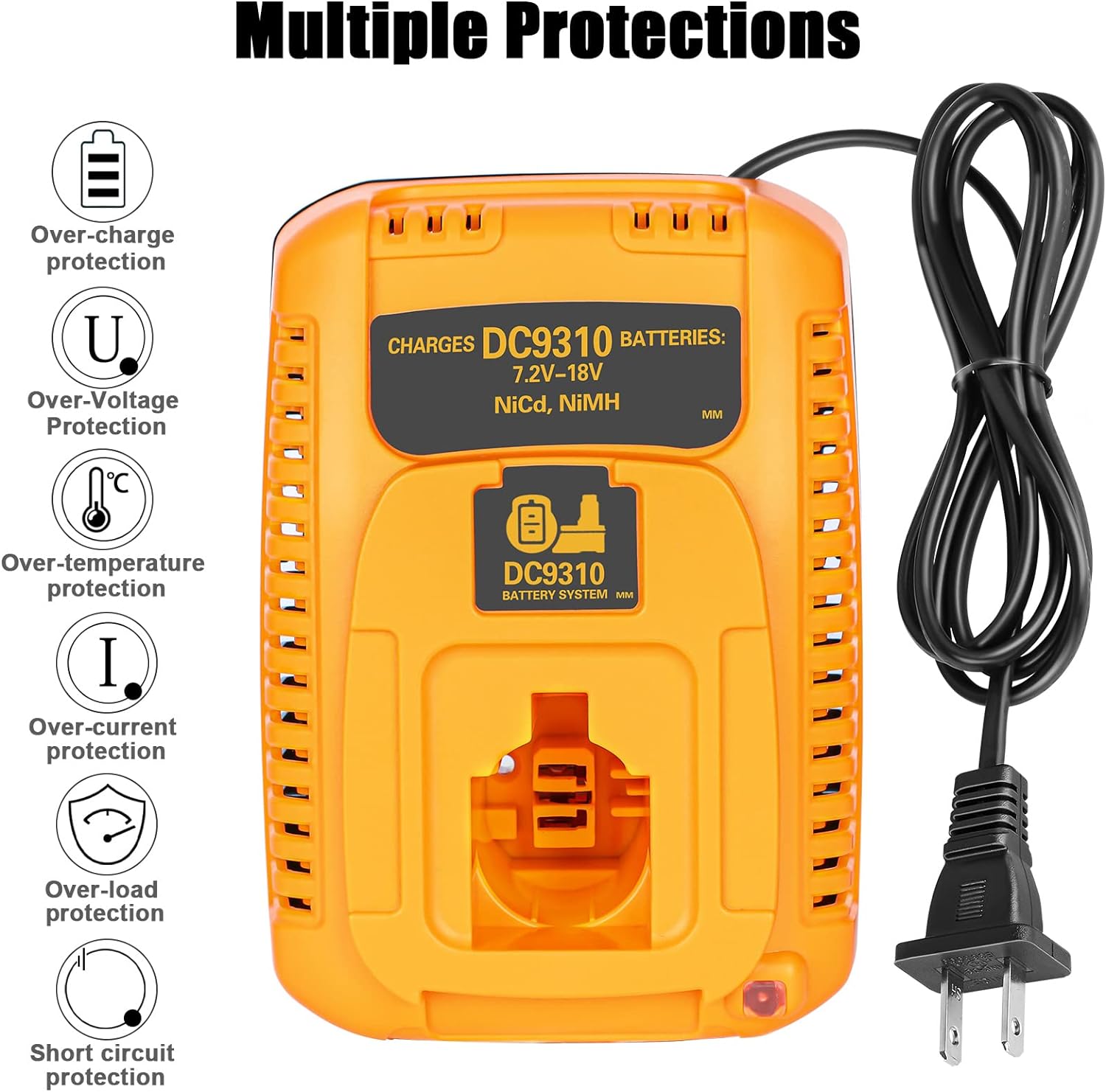 JYJZPB DC9310 Fast Battery Charger Replacement for De Walt 7.2V 9.6V 12V 14.4V 18V XRP NI-CD/NI-MH Battery DC9096 DC9098 DC9099 DC9091 DE9098 DW9095 DW9096 DW9098 DW9099