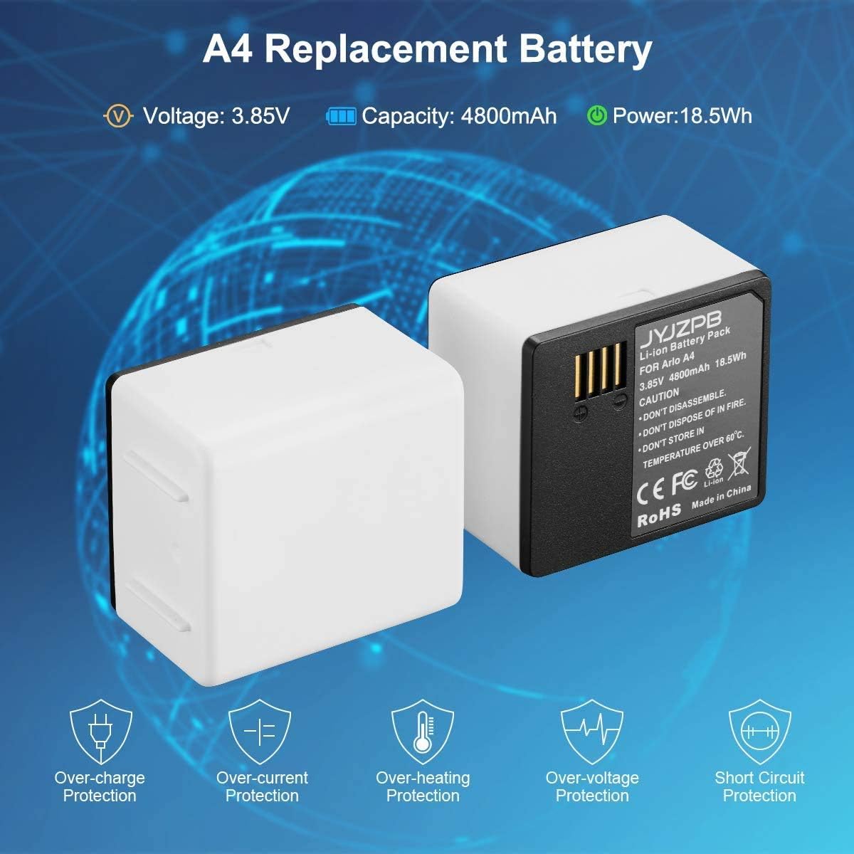 2 Packs JYJZPB Replacement Camera Batteries for Arlo Ultra, Ultra 2, Arlo Pro 3 and Pro 4 Camera VMC4040P with Dual Battery Charger