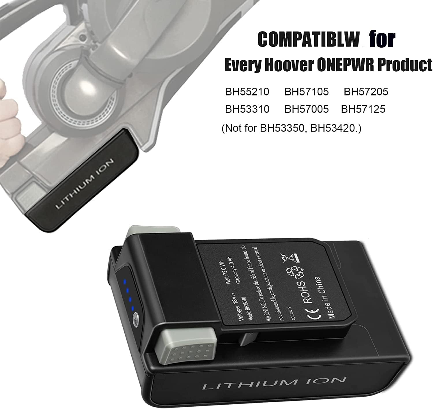 JYJZPB Upgraded 4.0Ah Replacement Battery for Hoover ONEPWR Battery Compatible for Hoover ONEPWR Battery Charger and BH25040 BH15030 BH15030PC2 Hoover ONEPWR Vacuum Cleaner